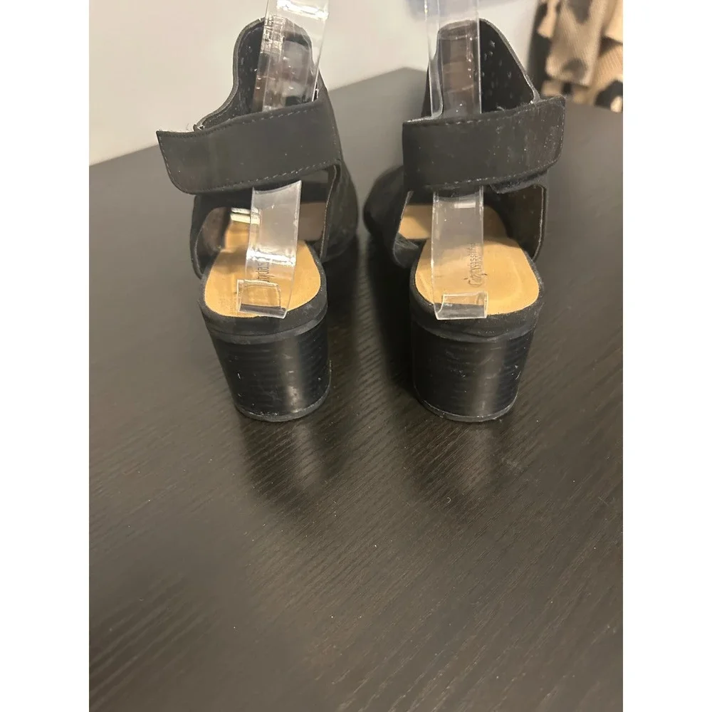 City Classified Black Laser‎ Cut Peep Toe Block Heel Slingback Booties Size 8.5